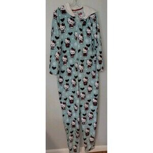 XL Hello Kitty Womens Union Suit One Piece Pajamas Pants Christmas Snowflakes